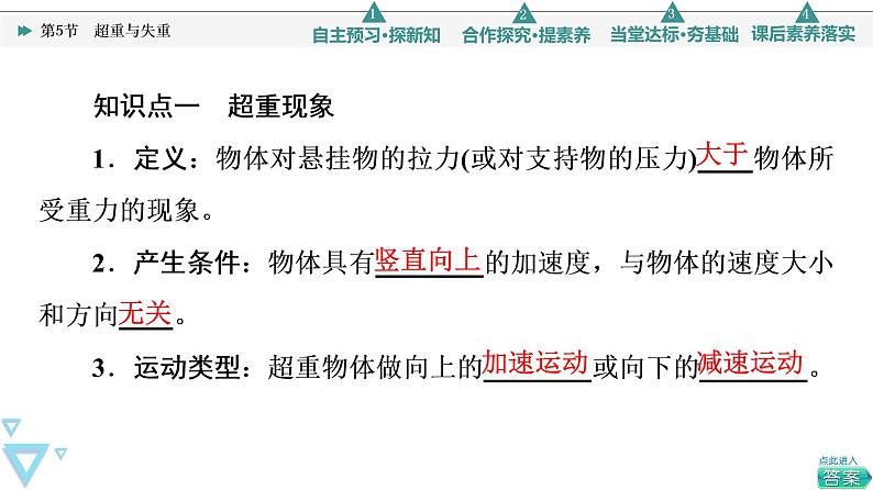 2022-2023年鲁科版(2019)新教材高中物理必修1 第5章牛顿运动定律5-5超重与失重课件(2)第5页