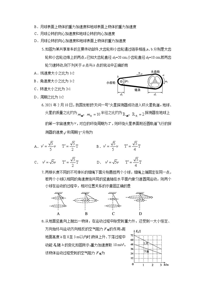2021济宁任城区高一下学期期中考试物理试卷含答案第2页