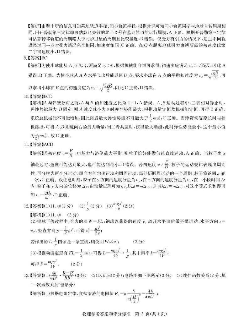 2022年5月物理湖北卷答案第2页