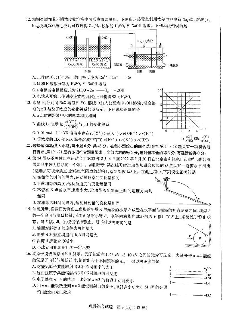安徽省合肥市第六中学2022届高三考前诊断预测卷理科综合试题（化学生物物理）pdf版第3页