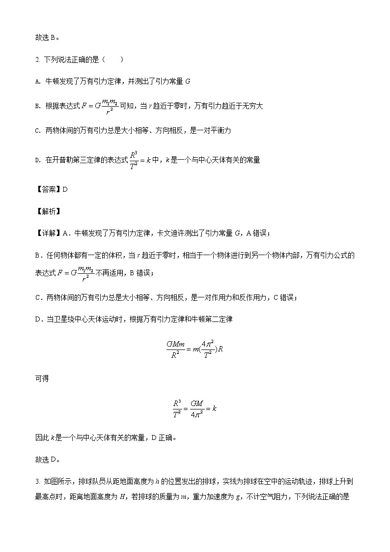 2021-2022学年山东省泰安肥城市高一下学期期中考试物理试卷含答案02