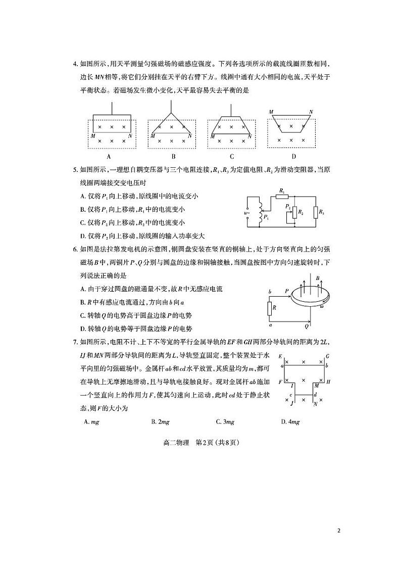 2021-2022学年山西省太原市高二下学期期中质量监测物理试题（PDF版）第2页