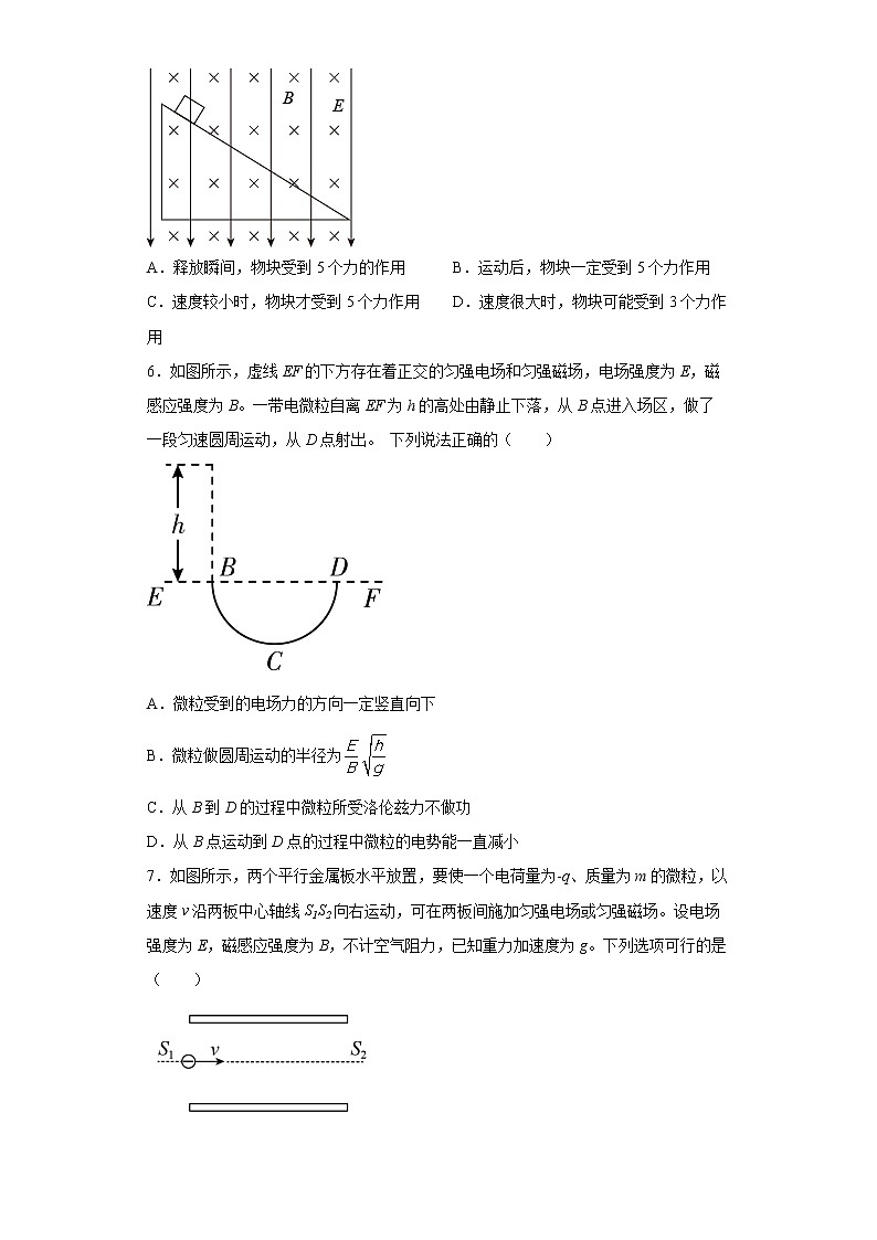 课时5带电粒子在复合场中的运动分层作业进阶拓展第一章安培力和洛伦兹力2021_2022学年高二物理选择性必修第二册（人教版2019） 练习03