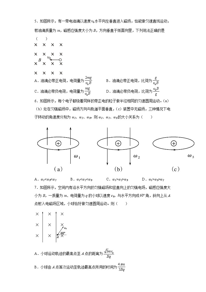 课时5带电粒子在复合场中的运动分层作业进阶拓（2）展第一章安培力和洛伦兹力2021_2022学年高二物理选择性必修第二册（人教版2019） 练习03