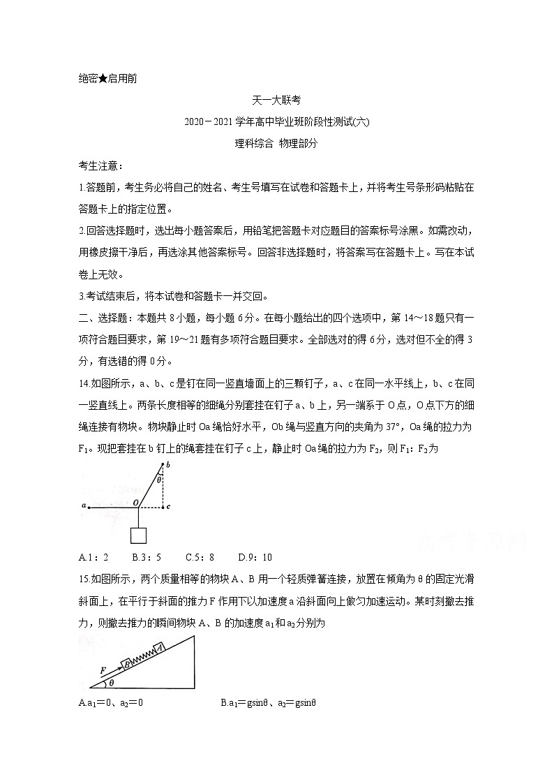 2021河南省天一大联考高三下学期阶段性测试（六）4-27-物理-全国版含答案第1页
