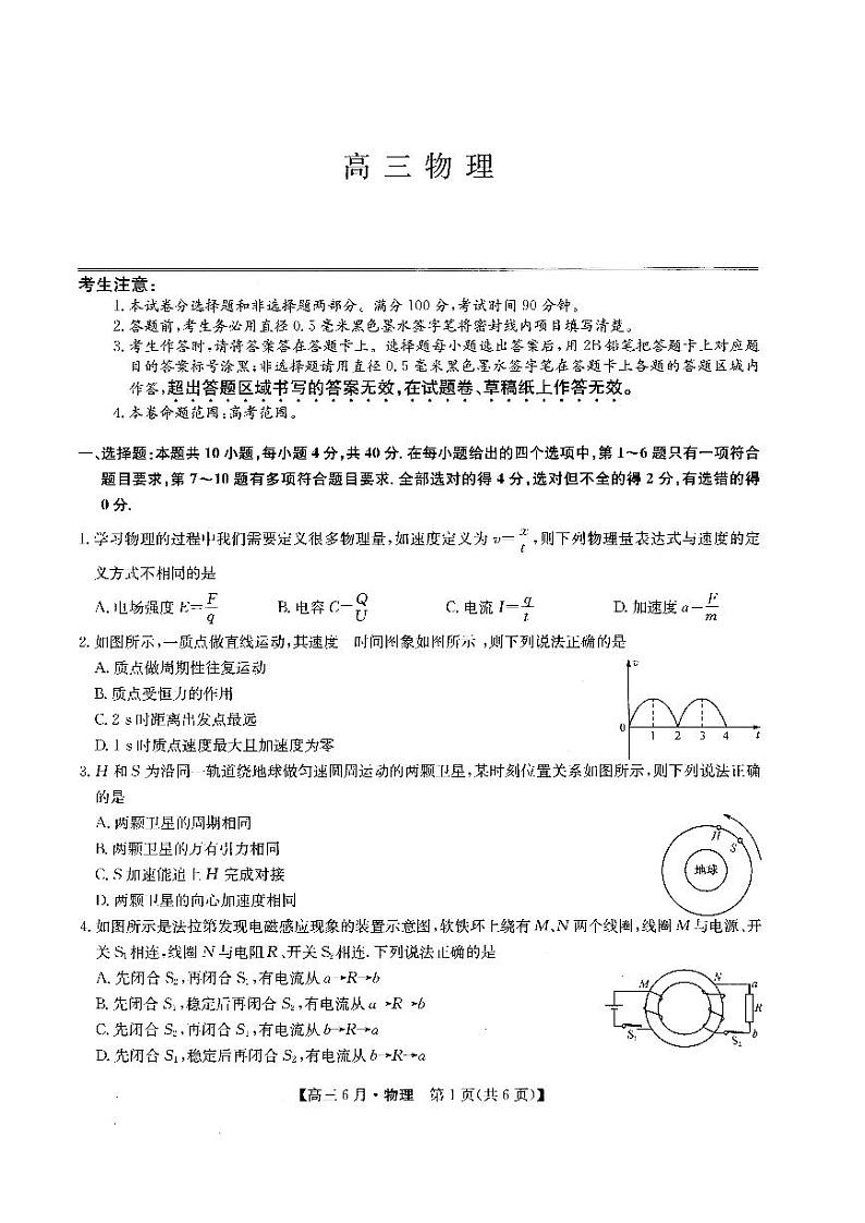 2022合肥六中高三上学期6月月考物理试题PDF版含答案01