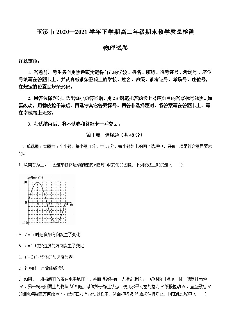 2021玉溪高二下学期期末物理试题含答案第1页
