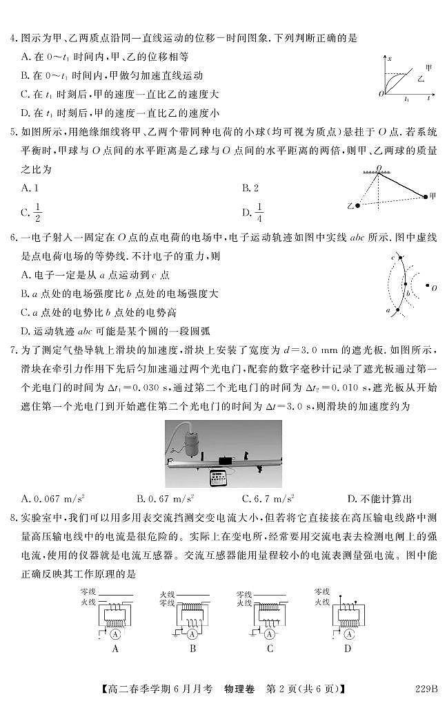2021曲靖会泽县茚旺高级中学高二下学期6月月考物理试题PDF版含答案第2页