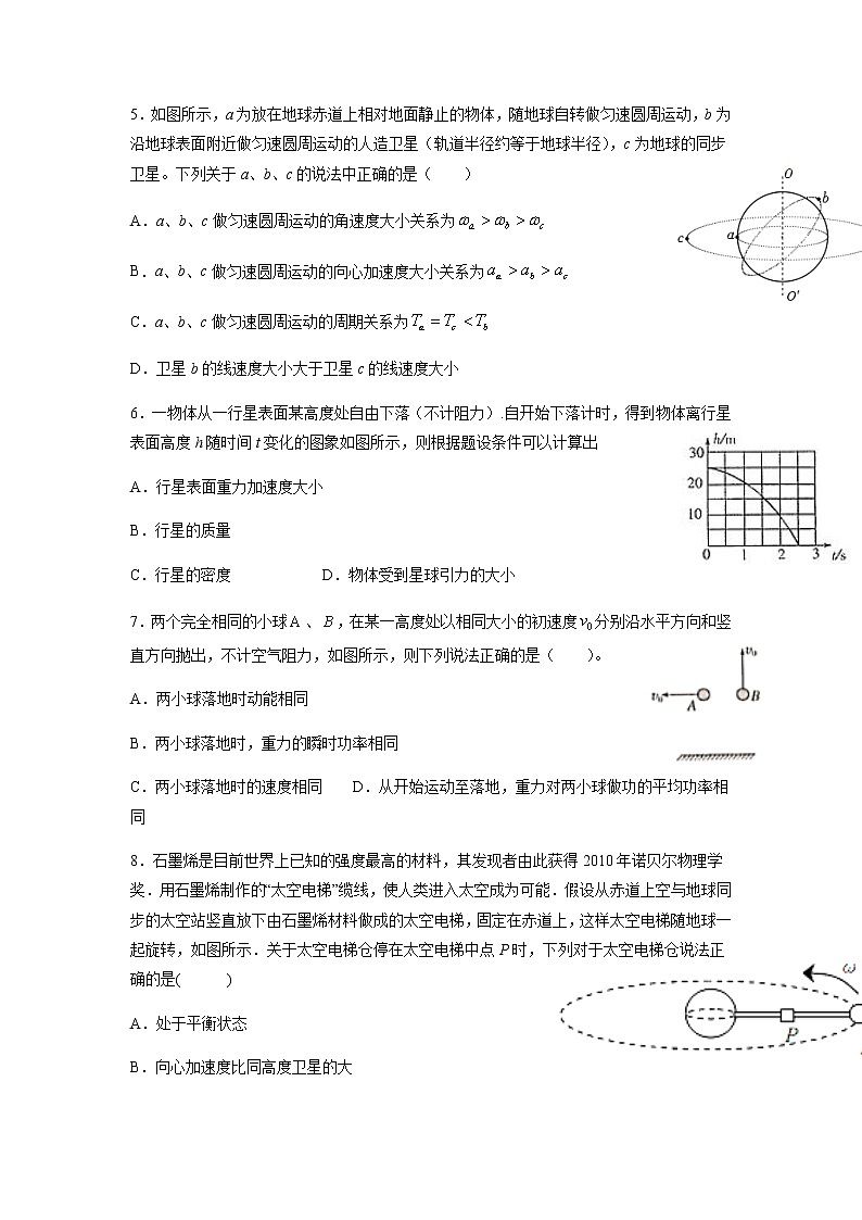2021南充白塔中学高一下学期第二次月考（6月）物理试题含答案第2页