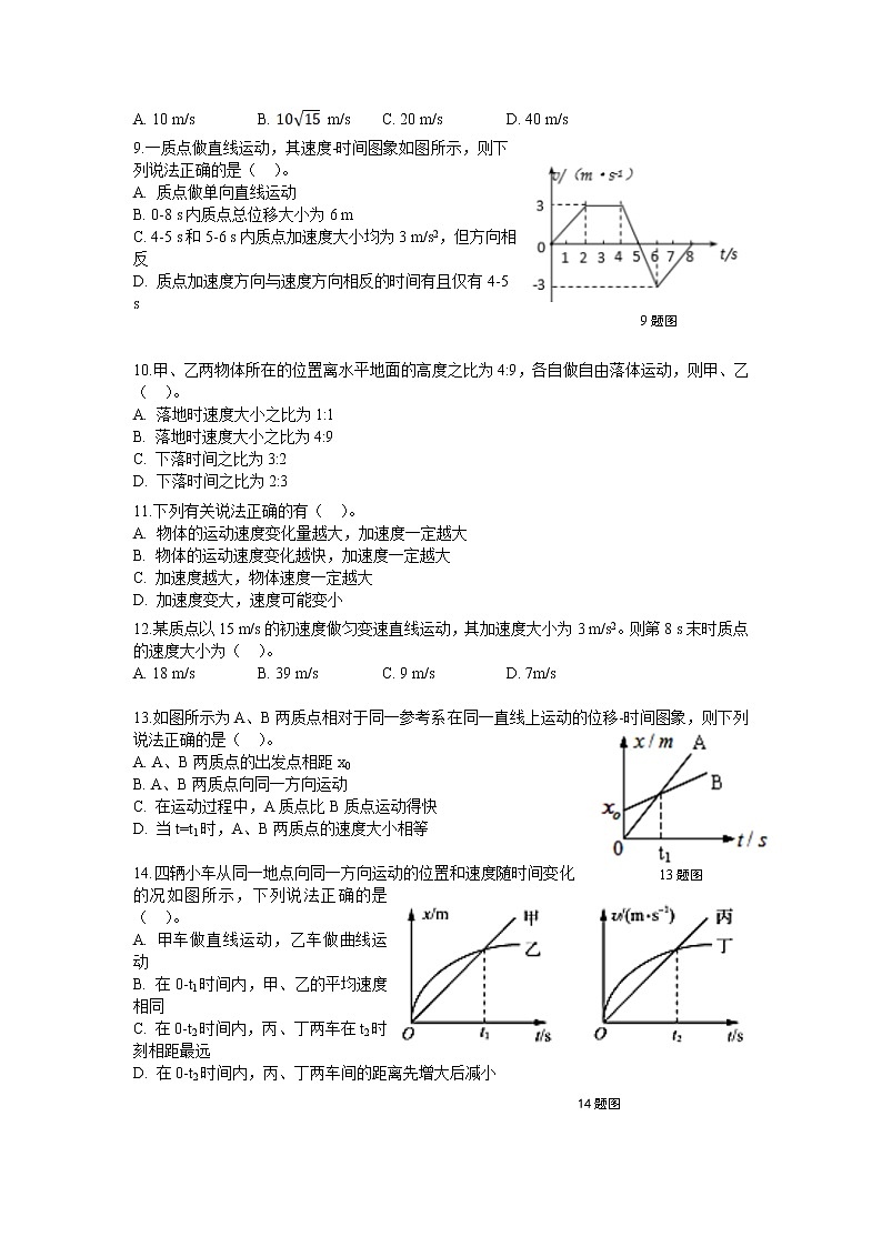 2021巴彦淖尔杭锦后旗重点高中高一上学期期中考试物理试题含答案02