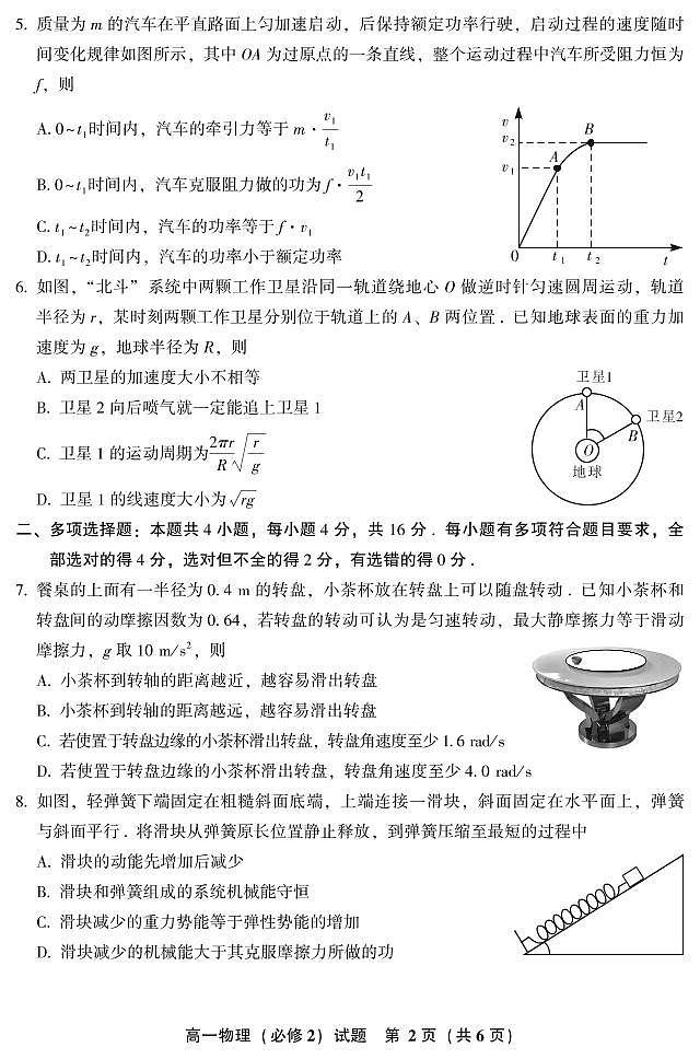 2021漳州高一下学期期末高中物理试题PDF版含答案第2页