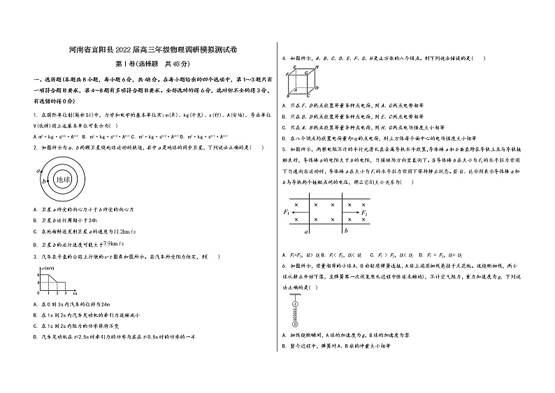 河南省宜阳县2022届高三年级物理调研模拟测试卷(word版，含答案)第1页