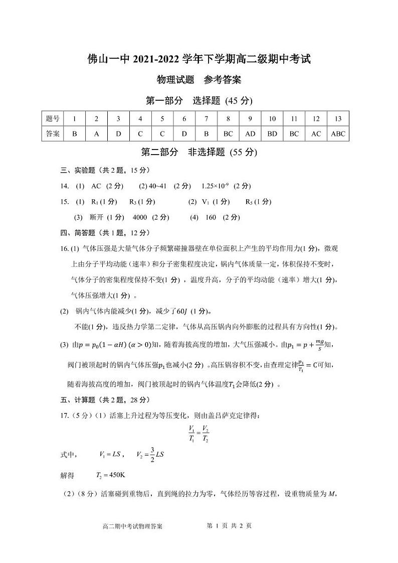 2022佛山一中高二下学期期中考试物理（选考）PDF版含答案（可编辑）01