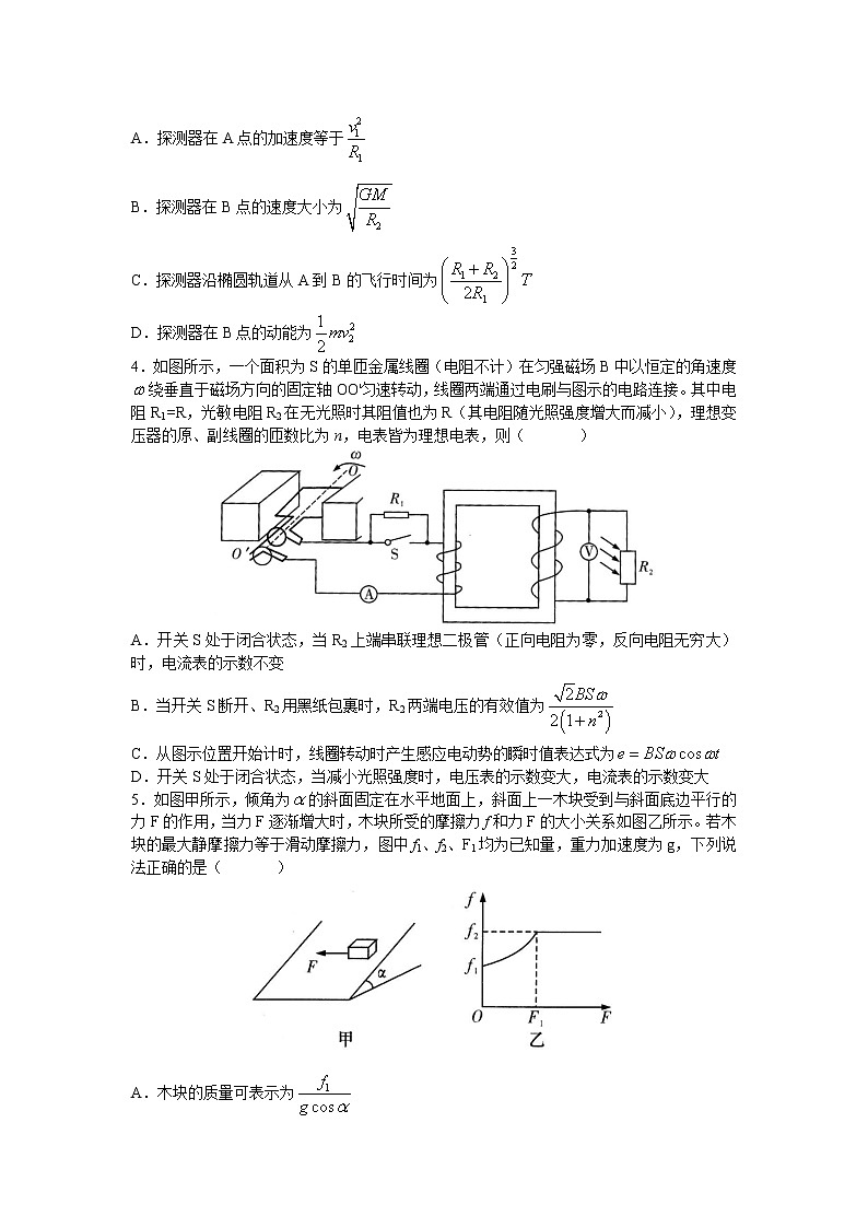 长沙市第一中学2021-2022学年高三下学期月考（九）物理试题(word原卷）第2页