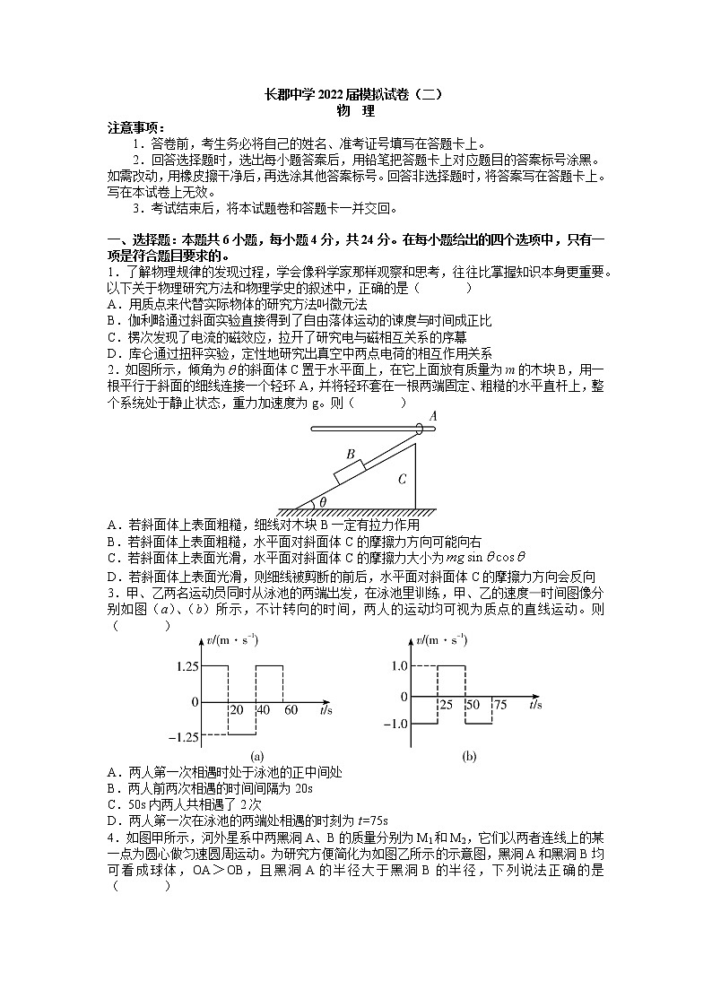 湖南省长沙市长郡中学2022届高三高考二模考试物理试题（word版）第1页