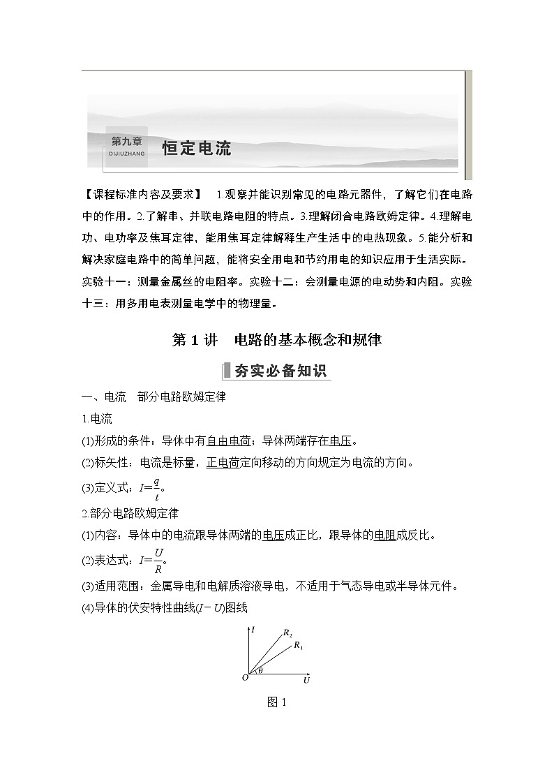2023届高考物理（新鲁科版）一轮总复习讲义第1讲  电路的基本概念和规律第1页