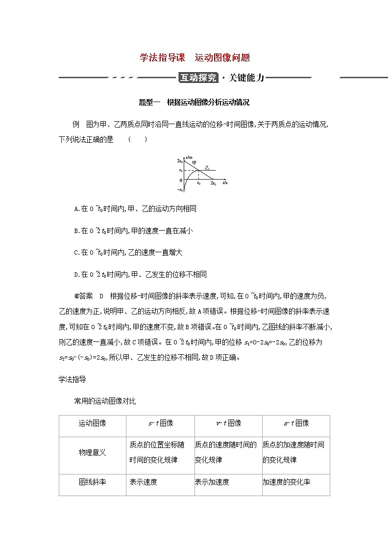 鲁科版高中物理必修第一册第2章匀变速直线运动学法指导课运动图像问题学案01