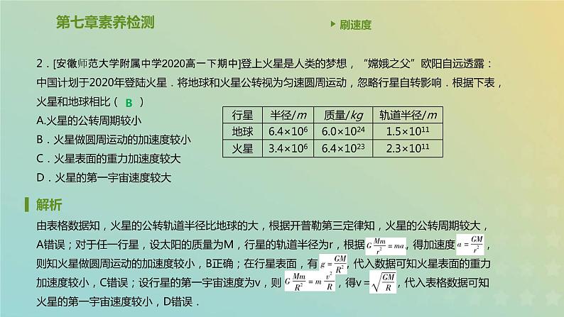 新人教版高中物理必修第二册第七章万有引力与宇宙航行素养检测课件03