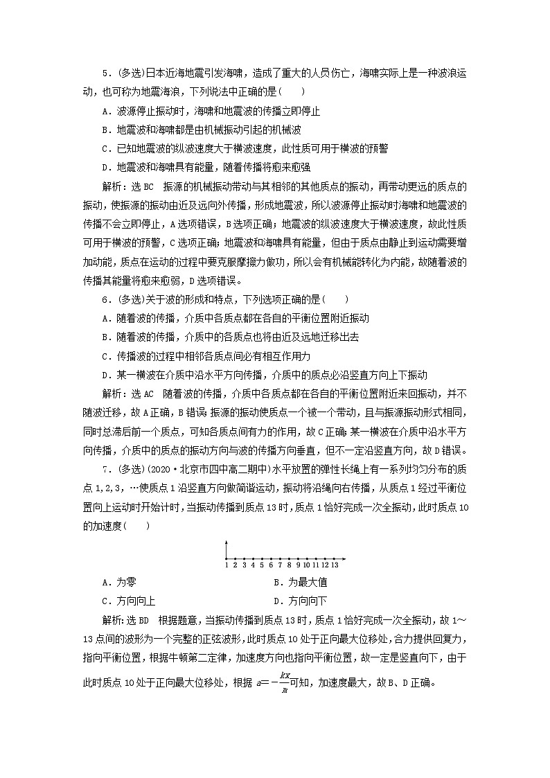 粤教版高中物理选择性必修第一册课时检测12机械波的产生和传播含解析02