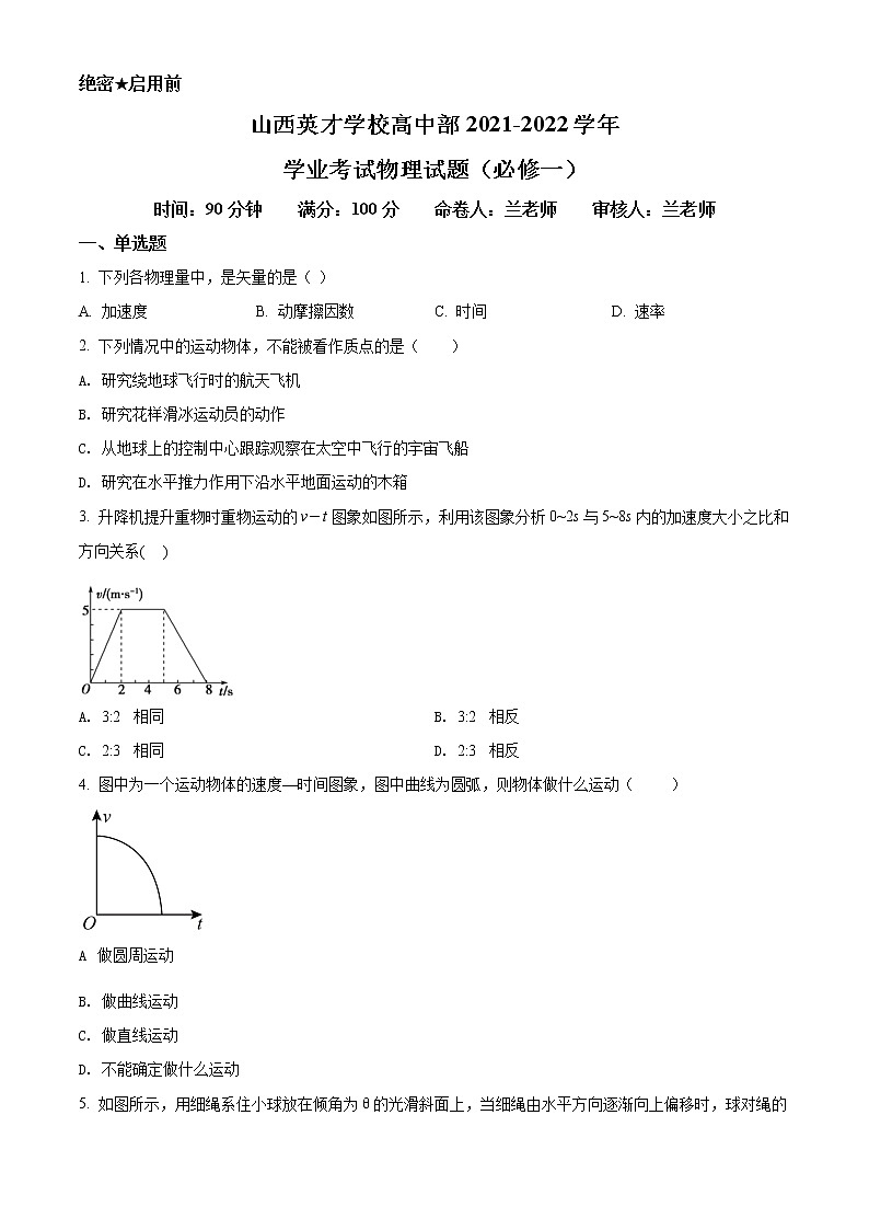 山西省太原市英才学校高中部2021-2022学年高二下学期6月月考物理试题无答案第1页