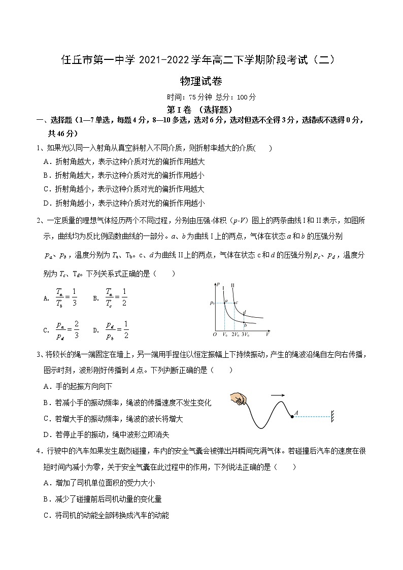 2021-2022学年河北省任丘市第一中学高二下学期阶段考试（二）物理试题（Word版）第1页