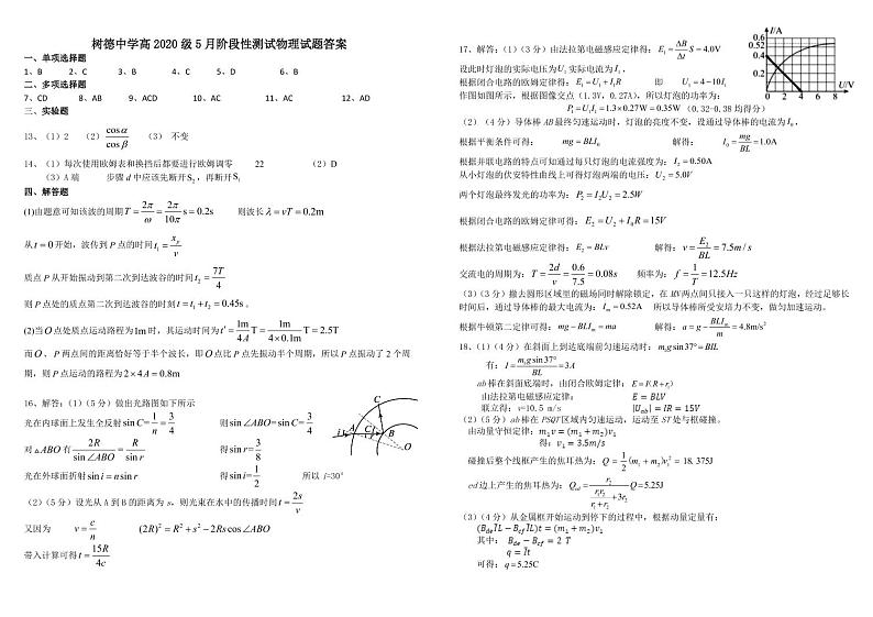 2022成都树德中学高二下学期（5月）阶考物理PDF版含解析（可编辑） 试卷01