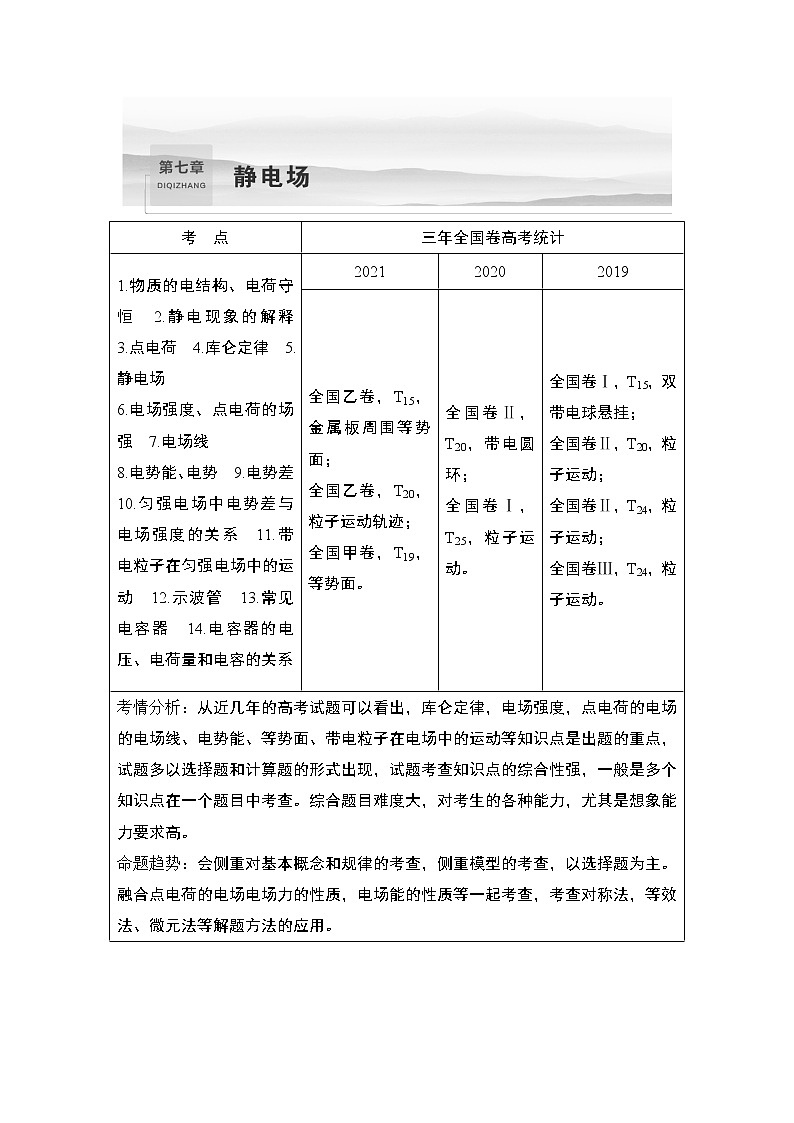 2023版（全国版）高考大一轮复习讲义第1节　电场力的性质第1页
