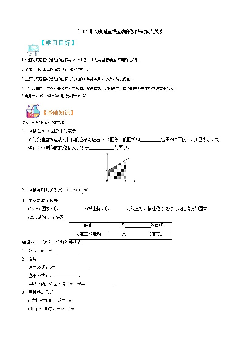 第06讲 匀变速直线运动的位移与时间的关系（解析版）-【暑假自学课】2022年新高一物理暑假精品课（人教版）第1页
