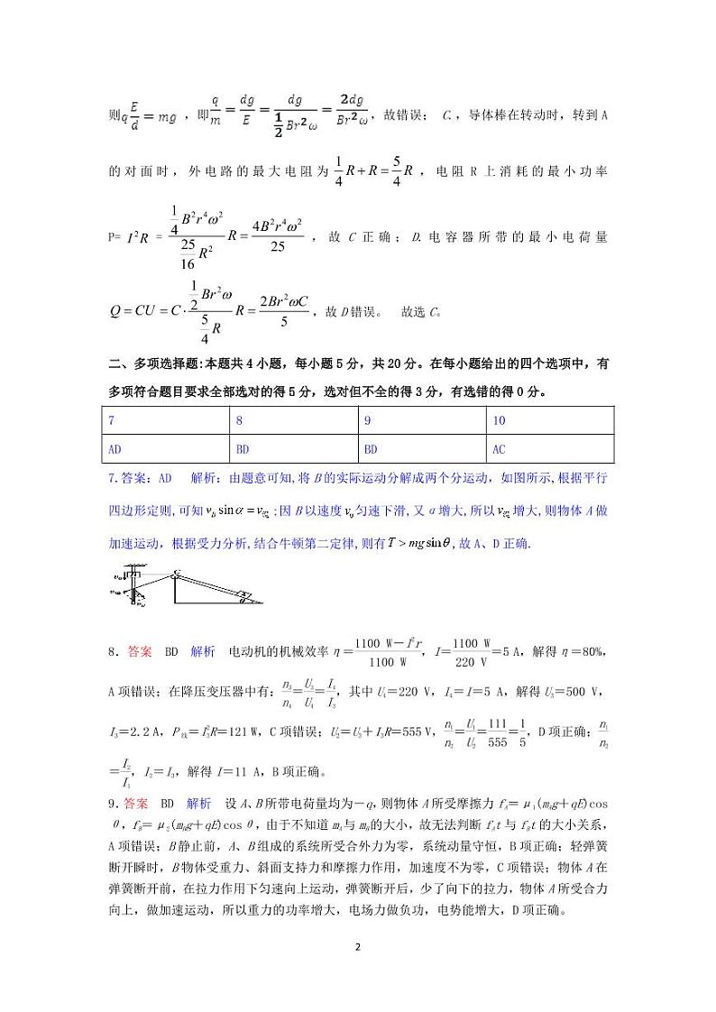 2021届湖南省“五市十校教研教改共同体”高三5月大联考物理答案第2页