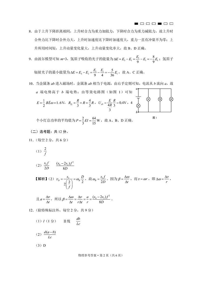 2021重庆市八中高三下学期5月普通高等学校招生模拟考试（八）物理试题PDF版含答案02