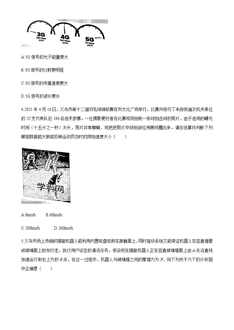 2021金华义乌高三下学期5月高考适应性考试物理试题含答案第2页