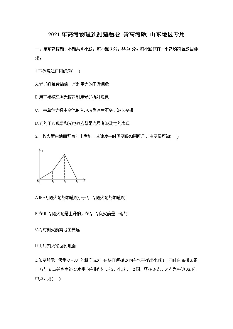 2021山东省高三下学期4月高考预测猜题卷（新高考版）物理试题含答案第1页