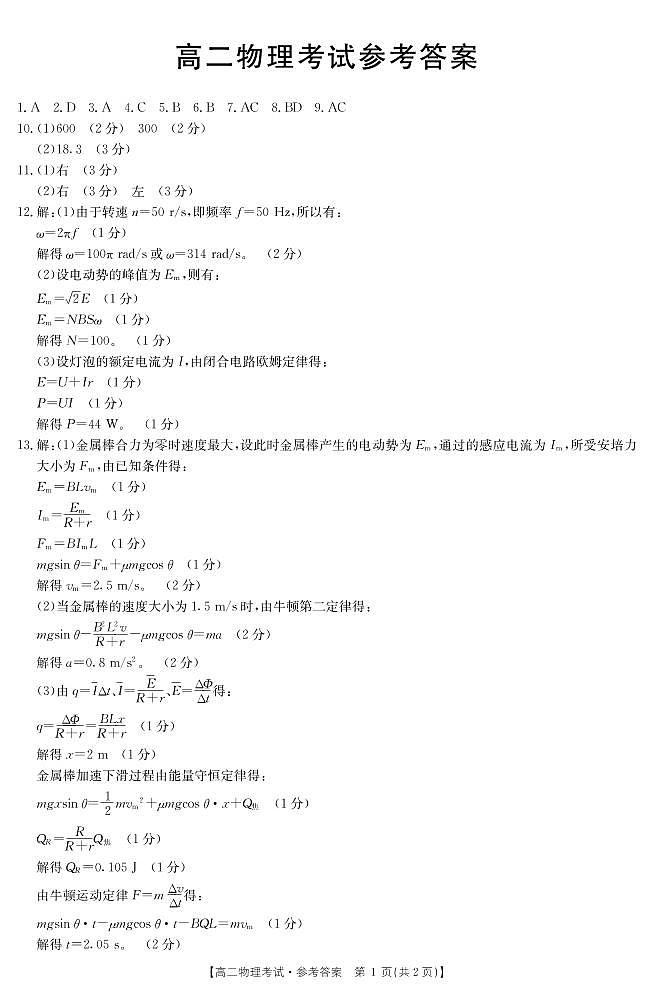 2021蕲春县高二下学期期中考试物理试题扫描版含答案01