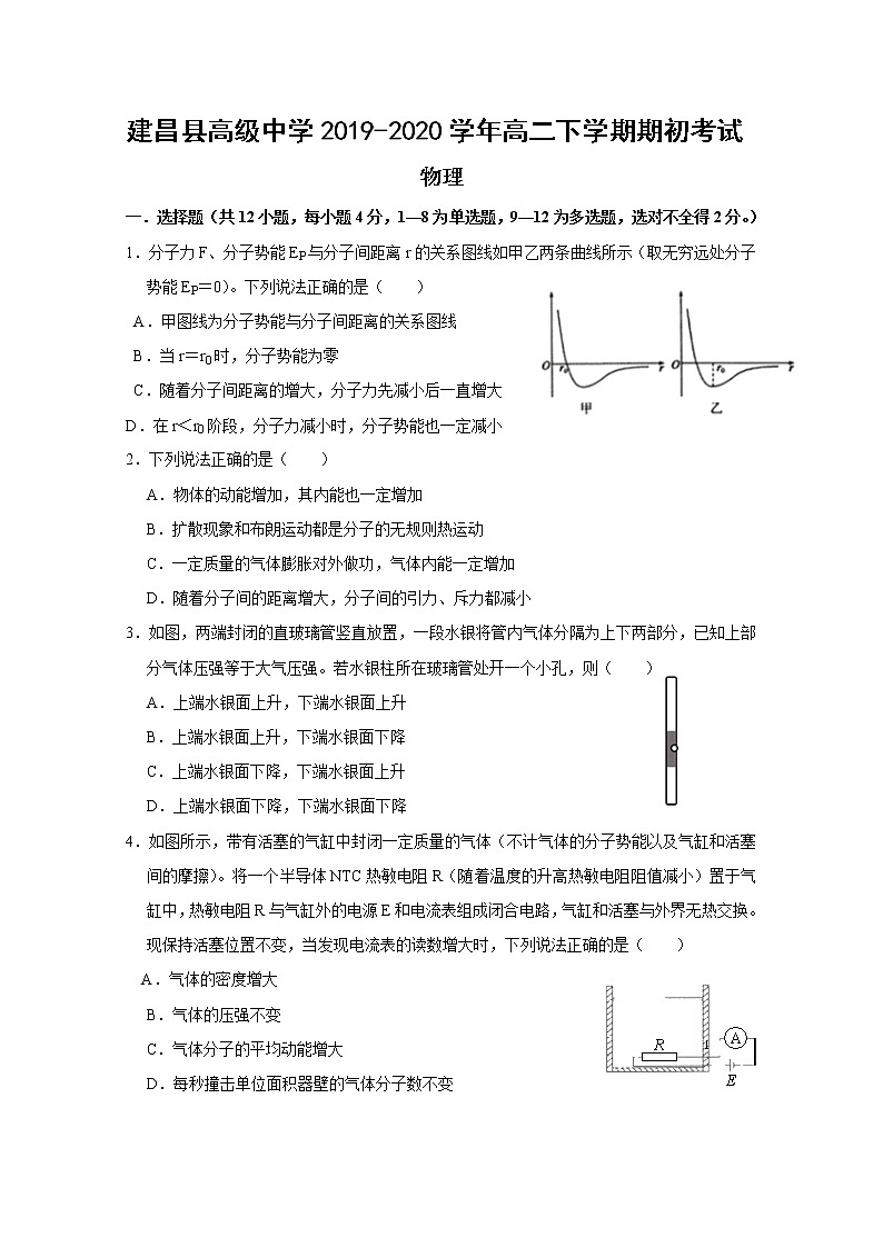 2020葫芦岛建昌县高级中学高二下学期期初考试物理试题含答案第1页