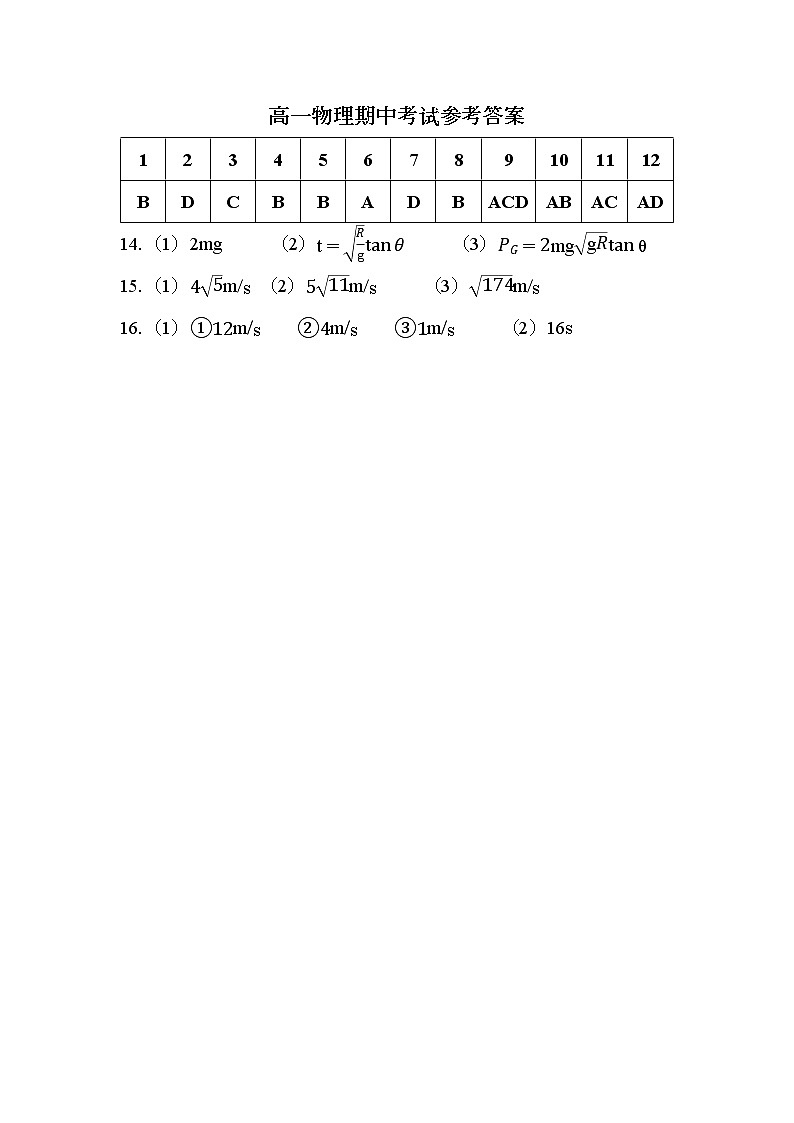 2021雅安中学高一下学期期中考试物理试题含答案01