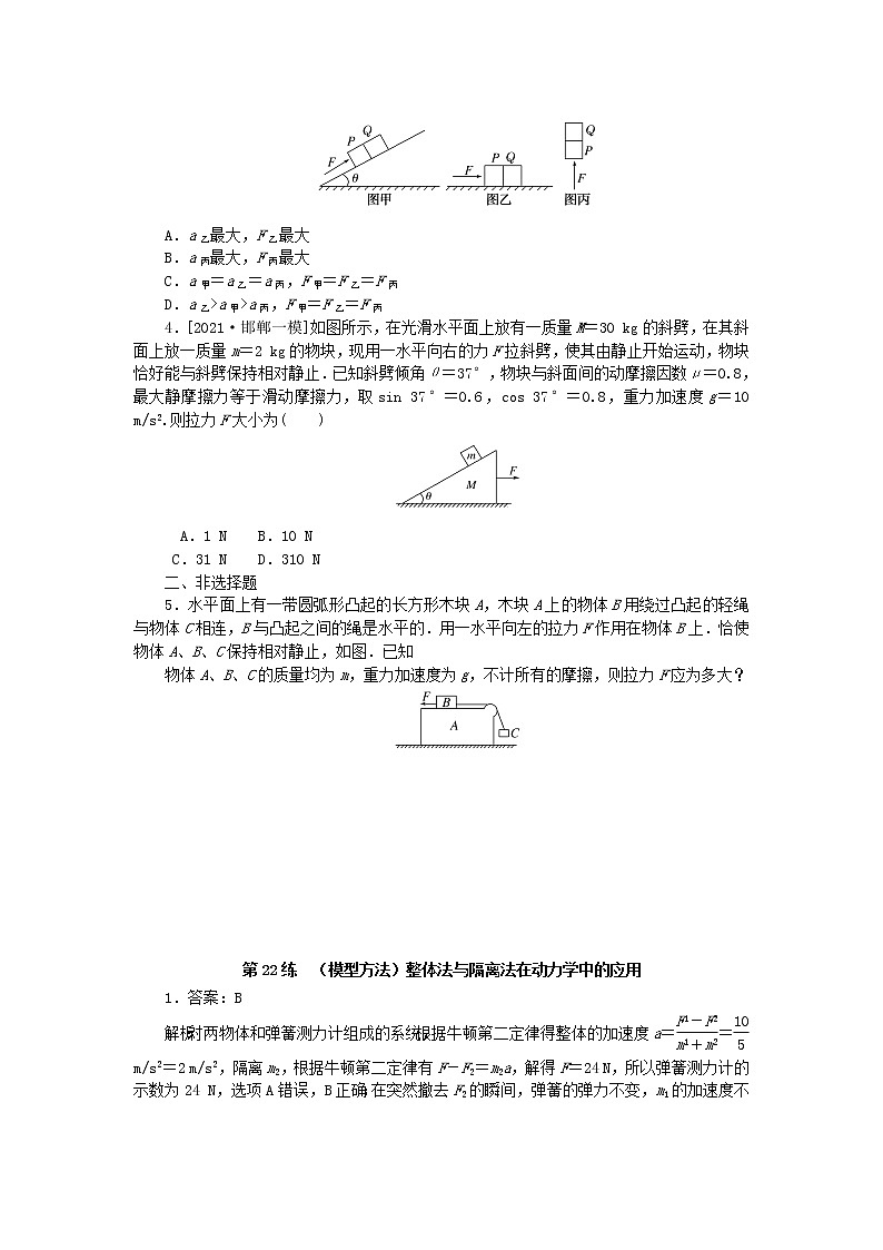 高考物理复习特训考点三运动与力的关系第22练(模型方法)整体法与隔离法在动力学中的应用含解析第2页