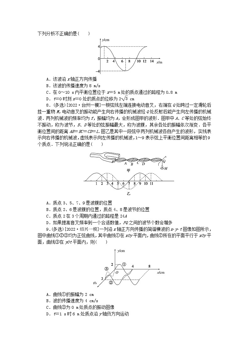 高考物理复习特训考点七机械振动和机械波第56练机械波的形成与传播含解析03