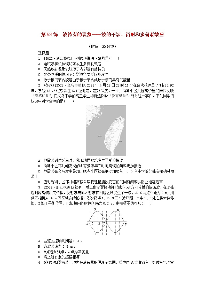高考物理复习特训考点七机械振动和机械波第58练波特有的现象——波的干涉、衍射和多普勒效应含解析01