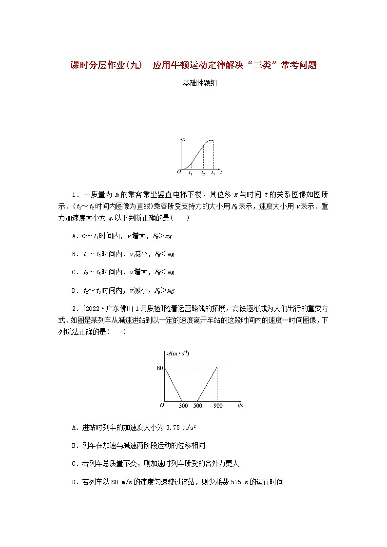 高考物理一轮复习课时分层作业（九）应用牛顿运动定律解决“三类”常考问题含答案第1页