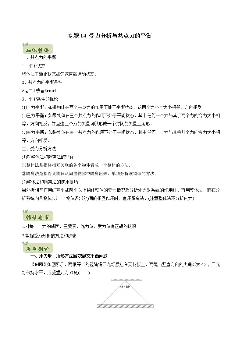 2022年初升高物理衔接讲义  14 受力分析和共点力平衡（学生版）第1页