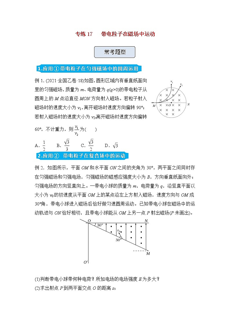 高三物理精准提升专练17带电粒子在磁场中运动含答案第1页