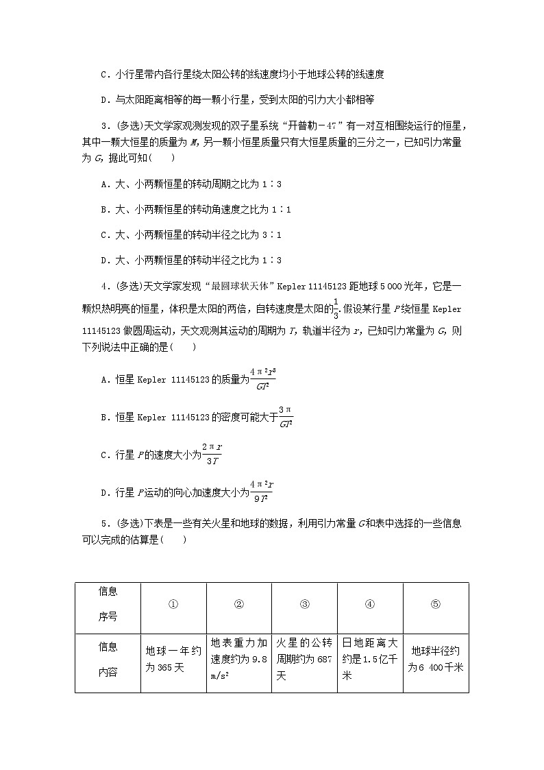 统考版高考物理复习热点专项练四曲线运动万有引力与航天第33练万有引力定律及应用含答案第2页