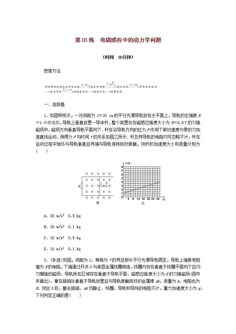 统考版高考物理复习热点专项练十电磁感应第83练电磁感应中的动力学问题含答案第1页