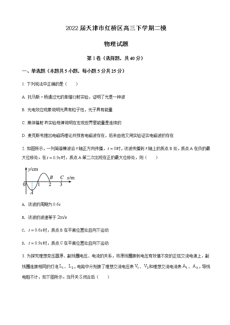 2022届天津市红桥区高三下学期二模物理试题含答案第1页