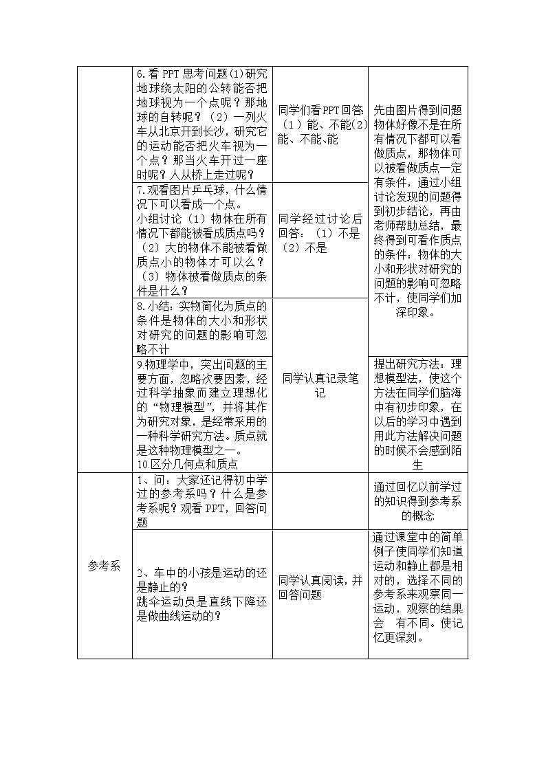 人教版高中物理必修1质点、参考系和坐标系教学设计103