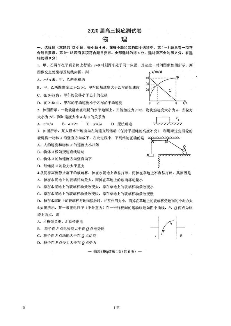 2020届江西省宜春市上高二中高三上学期摸底考试物理试卷（PDF版）第1页