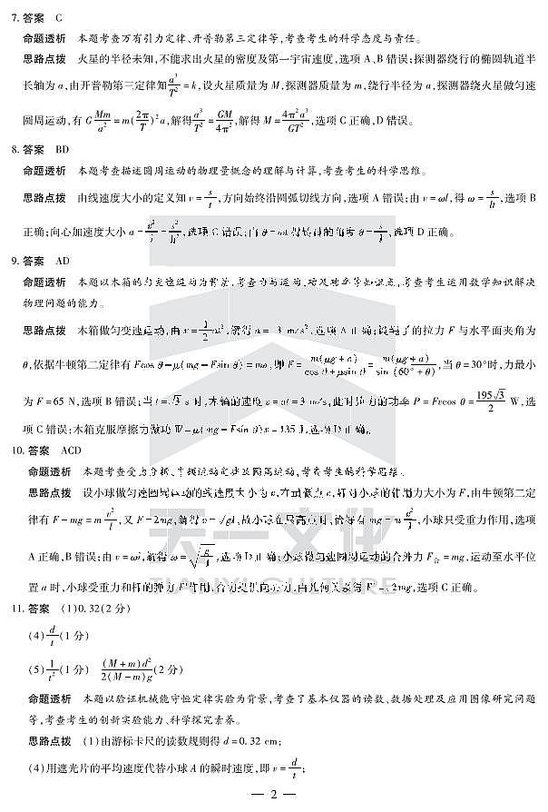 2022“天一大联考.皖豫名校联盟”高一下学期期末测试物理（PDF版含答案、答题卡）02