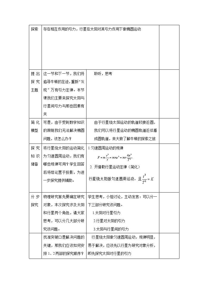 人教版高中物理必修2《2.太阳与行星间的引力》教学设计2第3页