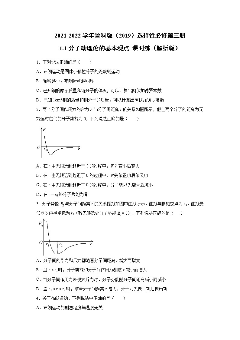 鲁科版高中物理选修31.1分子动理论的基本观点练习01
