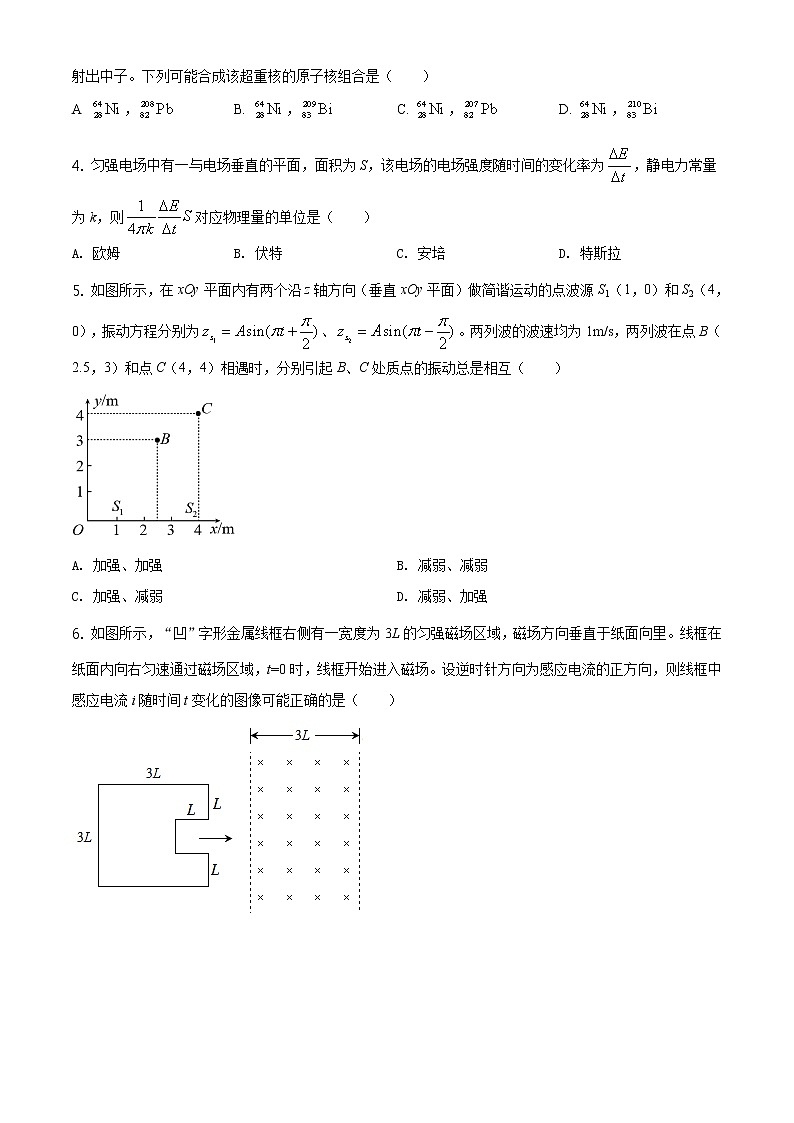 2021年1月辽宁省普通高等学校招生考试适应性测试物理试题02